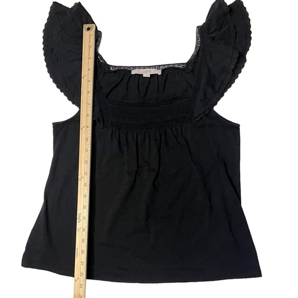 Loft Black Smocked Ruffle Lace Sleeved Blouse Women’s Size Small Bohemian Top - Picture 13 of 16
